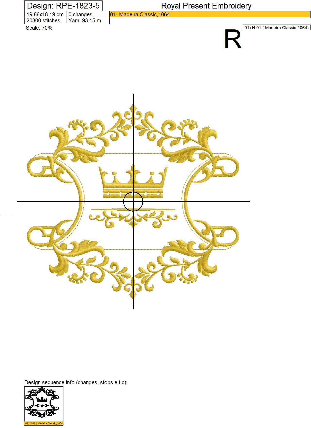 Crown with ornate frame Machine Embroidery Design - 5 sizes