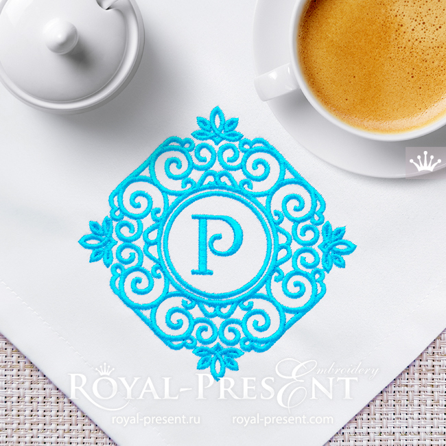 Filigree monogram frame Machine embroidery design - 3 sizes RPE-1838