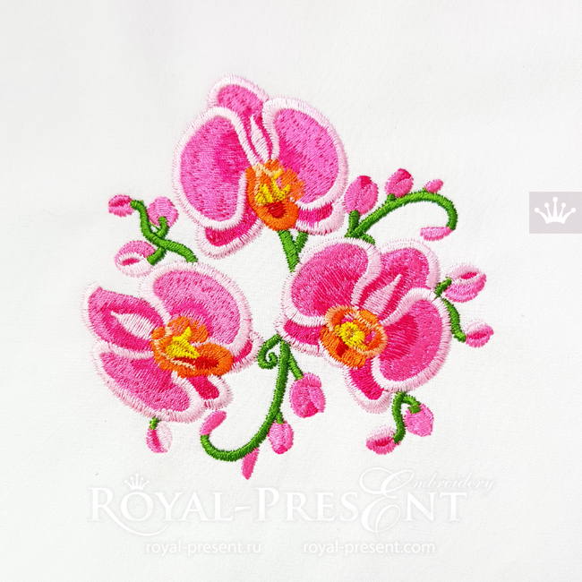 Three Orchids Machine Embroidery Design - 3 sizes