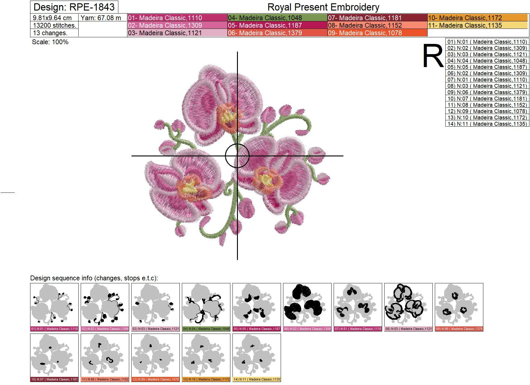 Three Orchids Machine Embroidery Design - 3 sizes