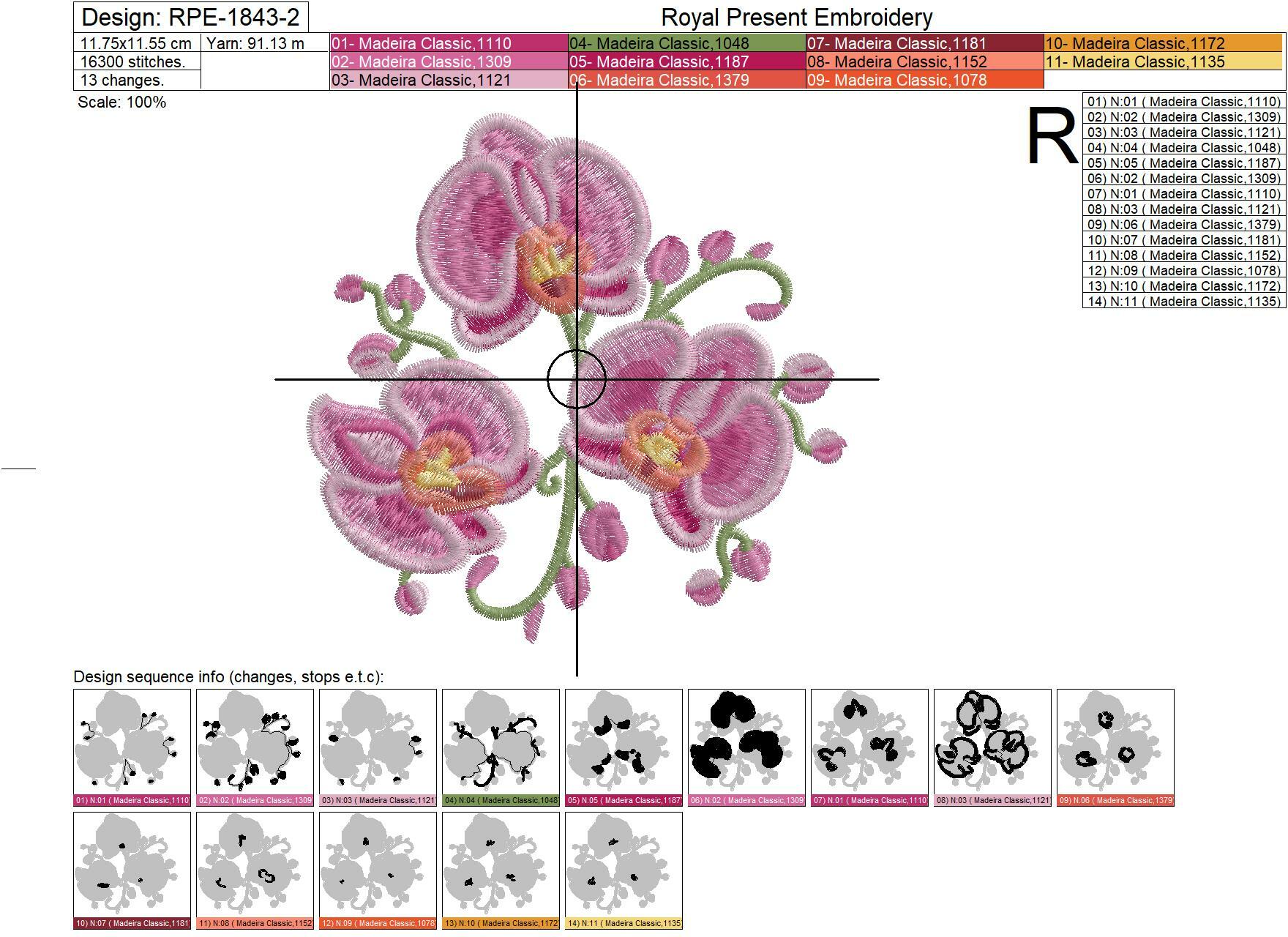 Three Orchids Machine Embroidery Design - 3 sizes