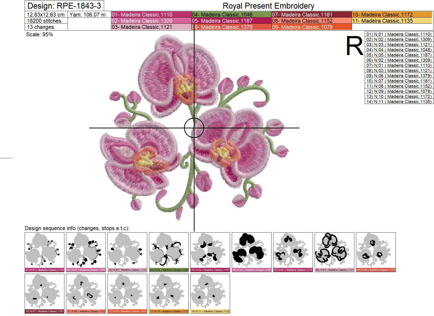 Three Orchids Machine Embroidery Design - 3 sizes