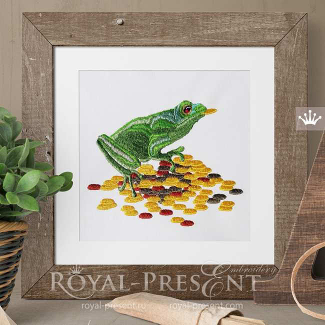 Money Frog Machine Embroidery Design - 4 sizes RPE-1849