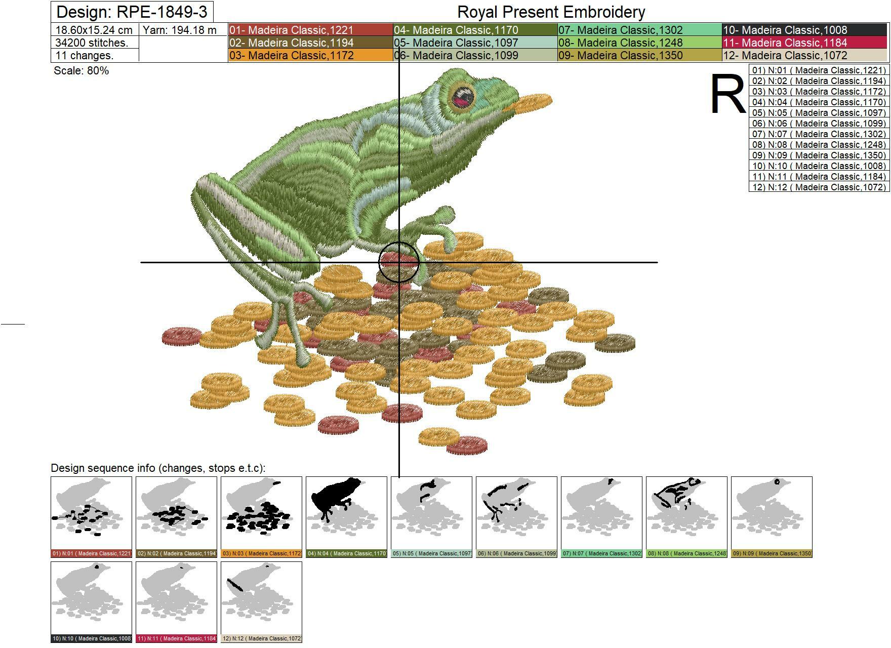 Money Frog Machine Embroidery Design - 4 sizes