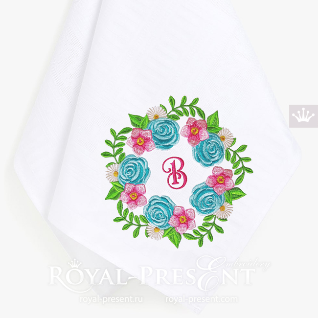 Flower Wreath with Roses Machine Embroidery Design - 2 sizes RPE-1854