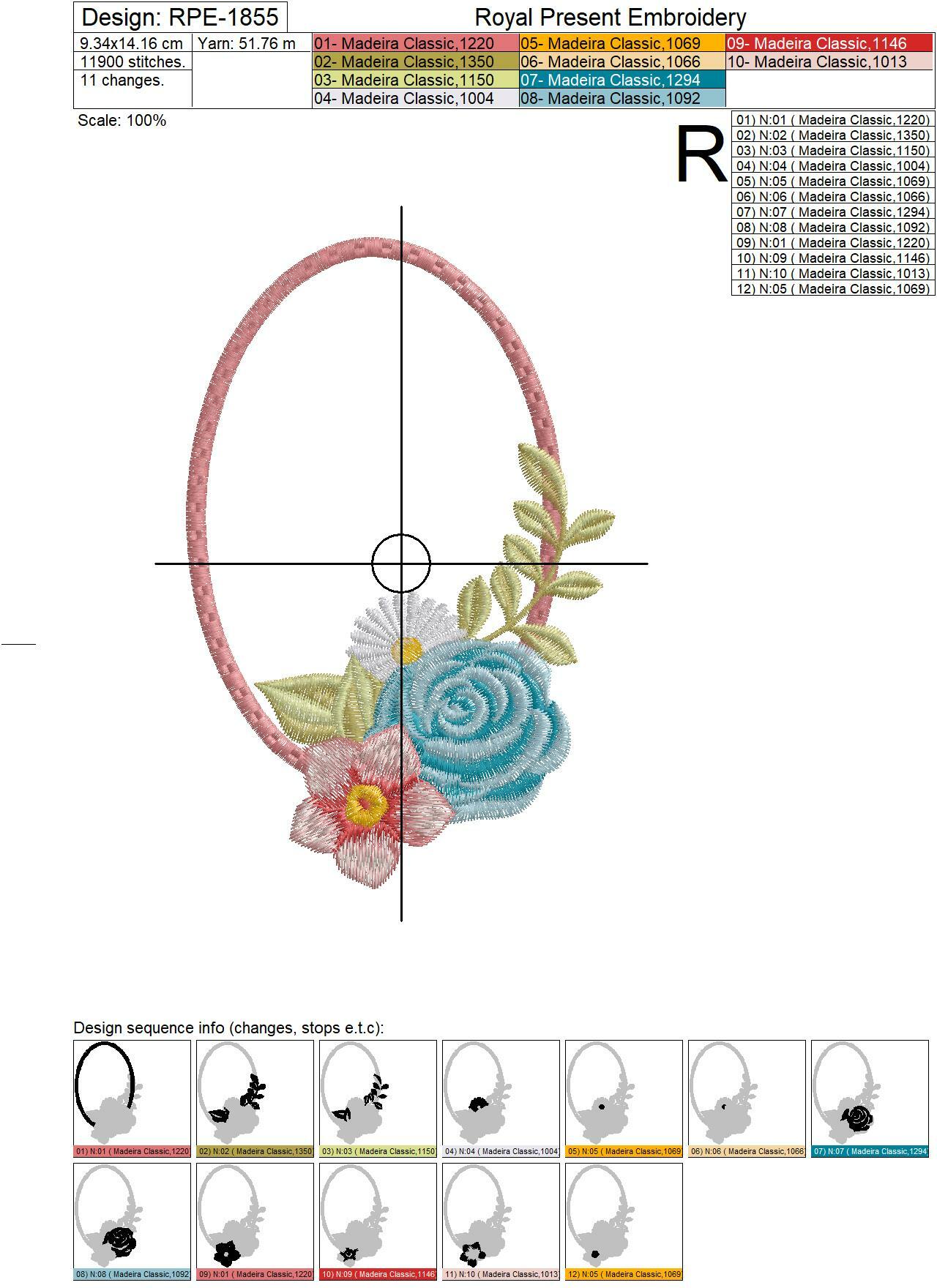 Flower Frame with Rose Machine Embroidery Design - 2 sizes
