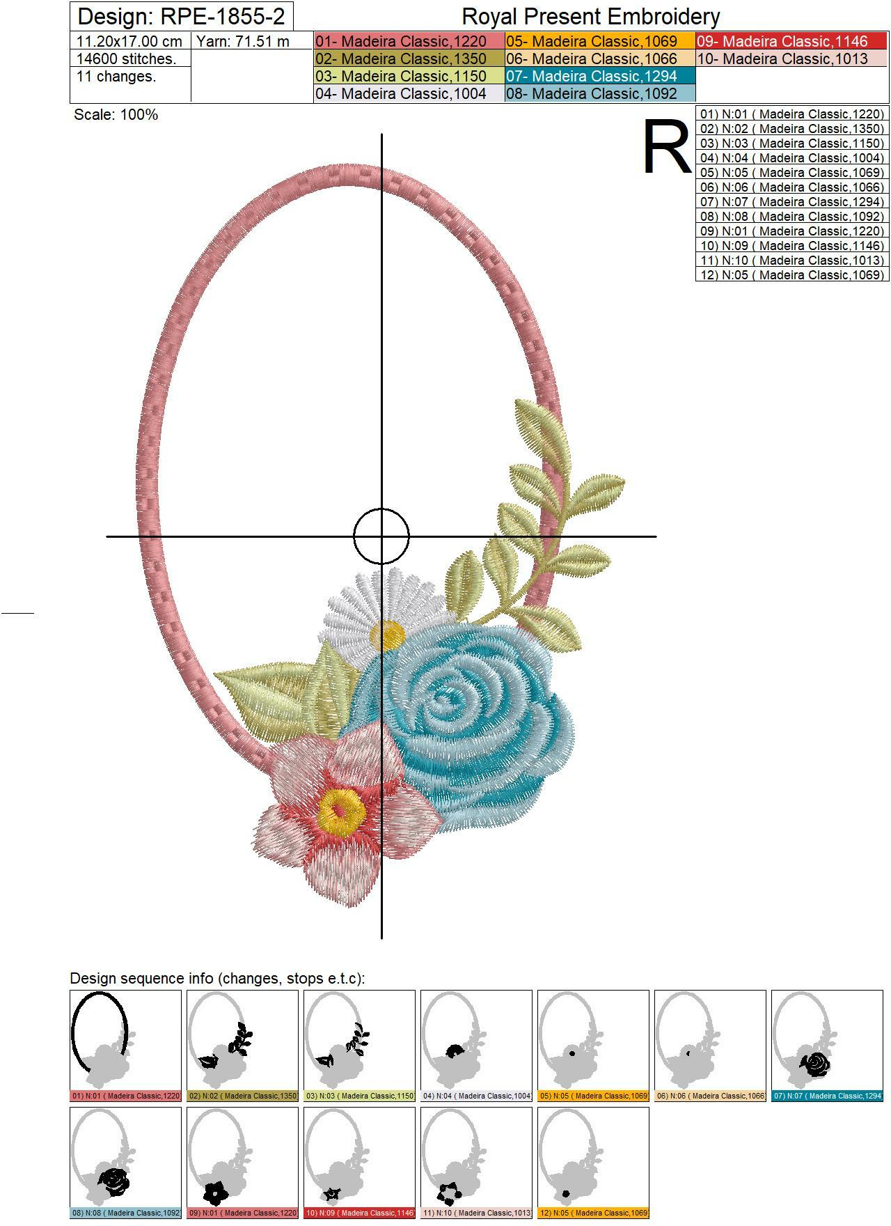 Flower Frame with Rose Machine Embroidery Design - 2 sizes