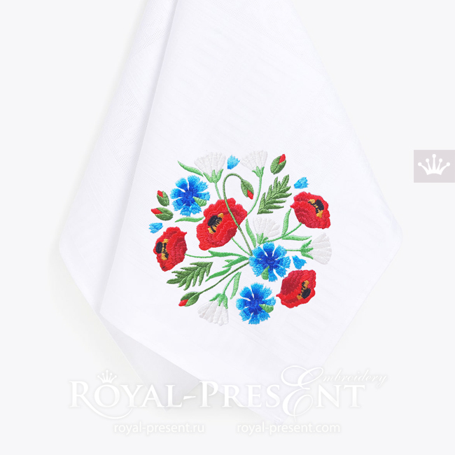 Bouquet Poppies, Daisies, Cornflowers Machine Embroidery Design - 4 sizes RPE-1818