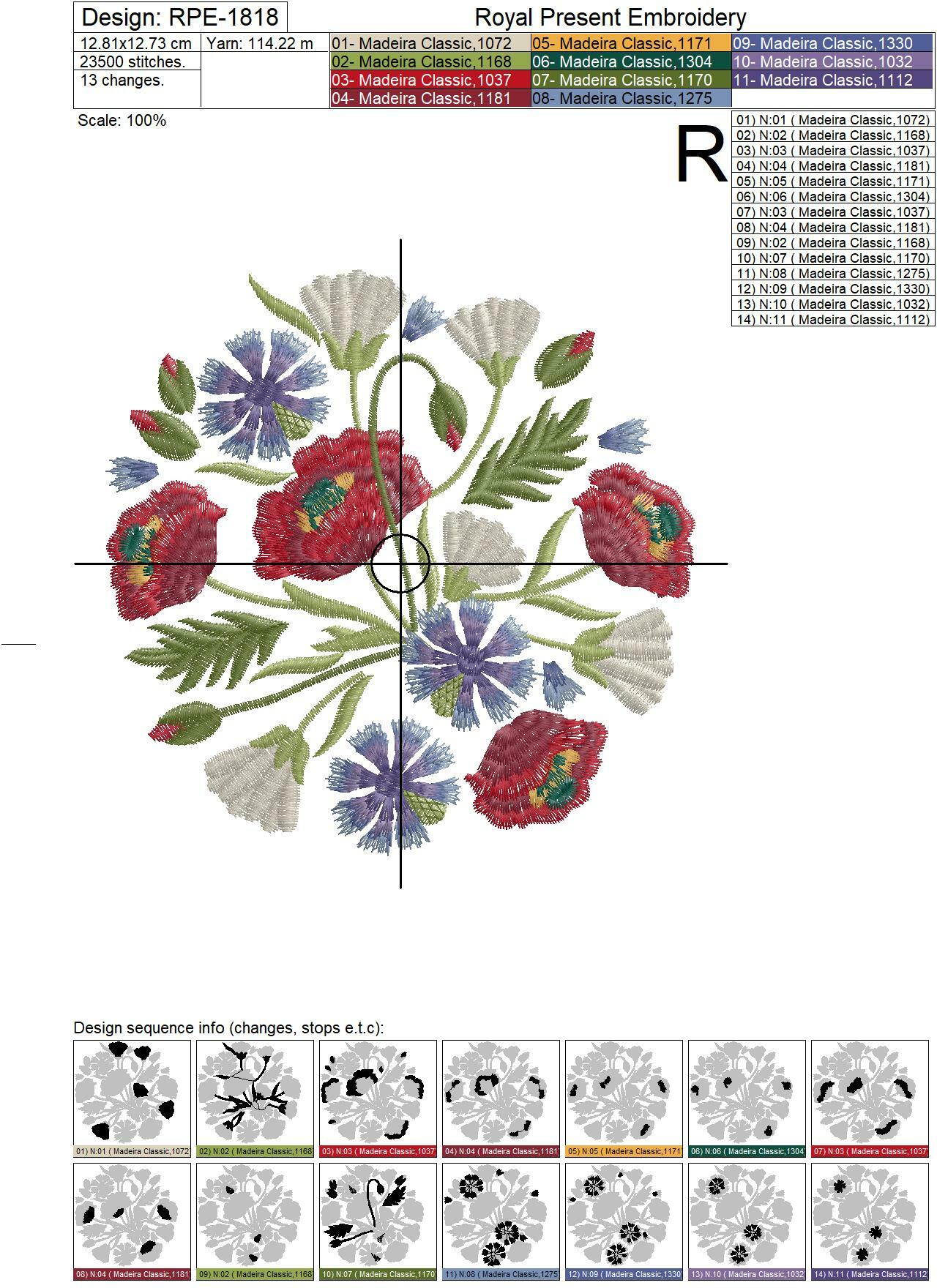 Bouquet Poppies, Daisies, Cornflowers Machine Embroidery Design - 4 sizes