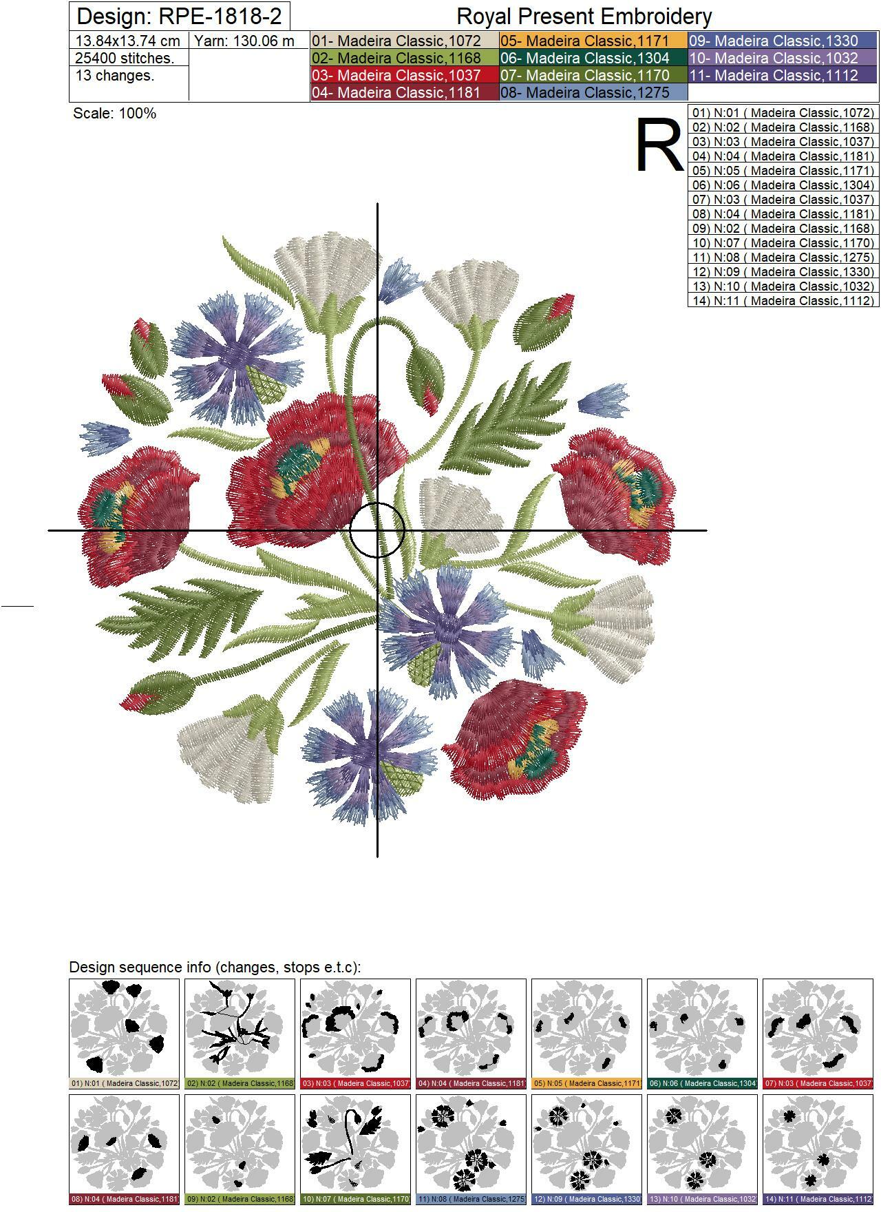 Bouquet Poppies, Daisies, Cornflowers Machine Embroidery Design - 4 sizes
