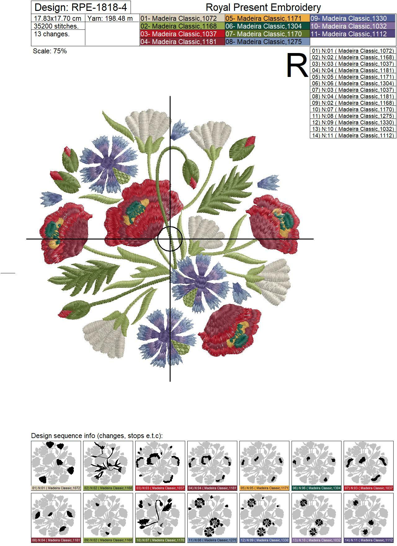 Bouquet Poppies, Daisies, Cornflowers Machine Embroidery Design - 4 sizes