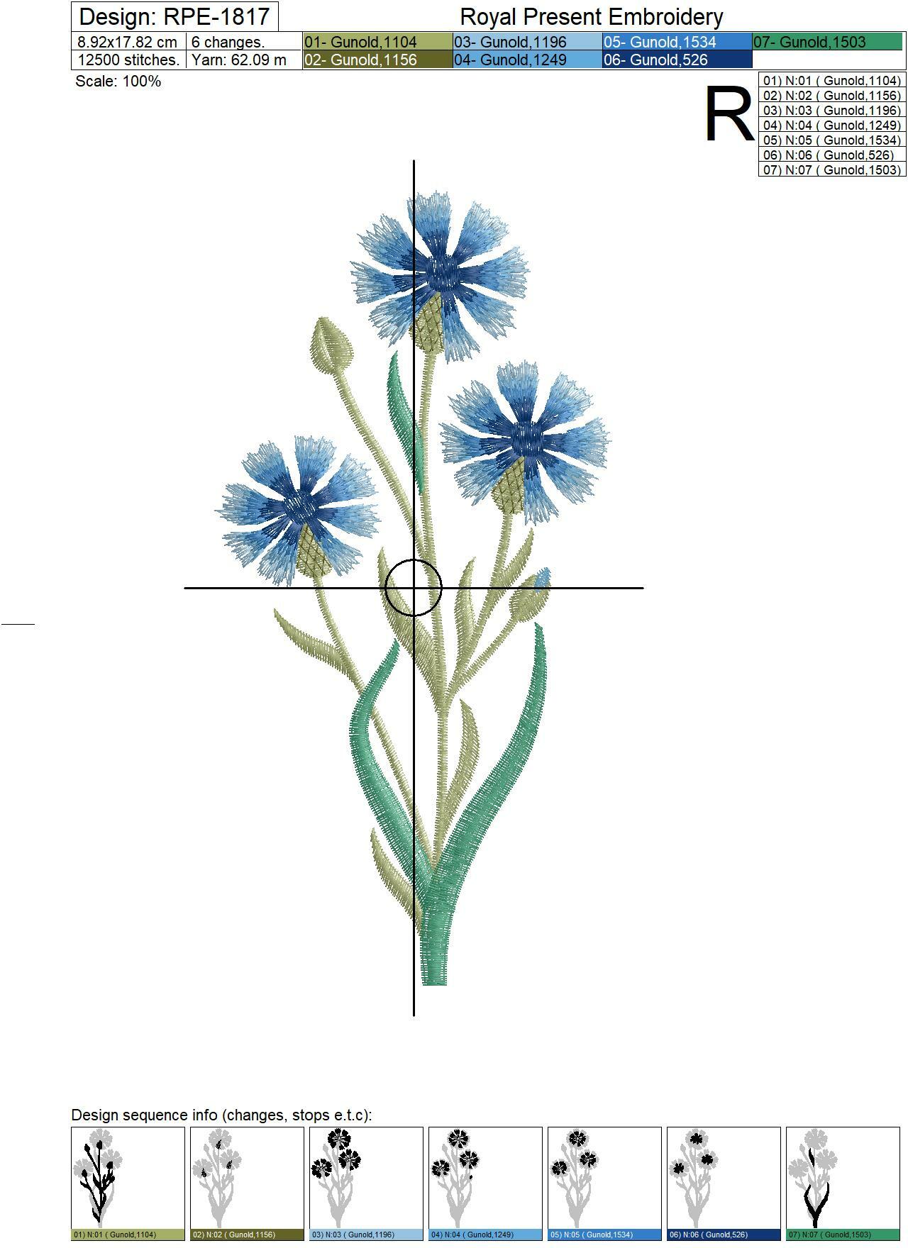 Cornflowers Machine Embroidery Design - 2 sizes