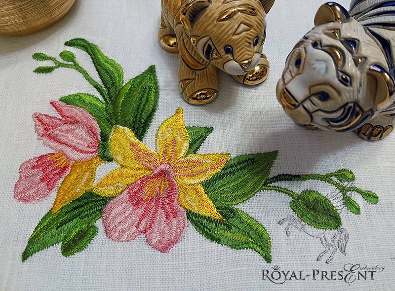 Machine Embroidery Design Tropical orchid corner