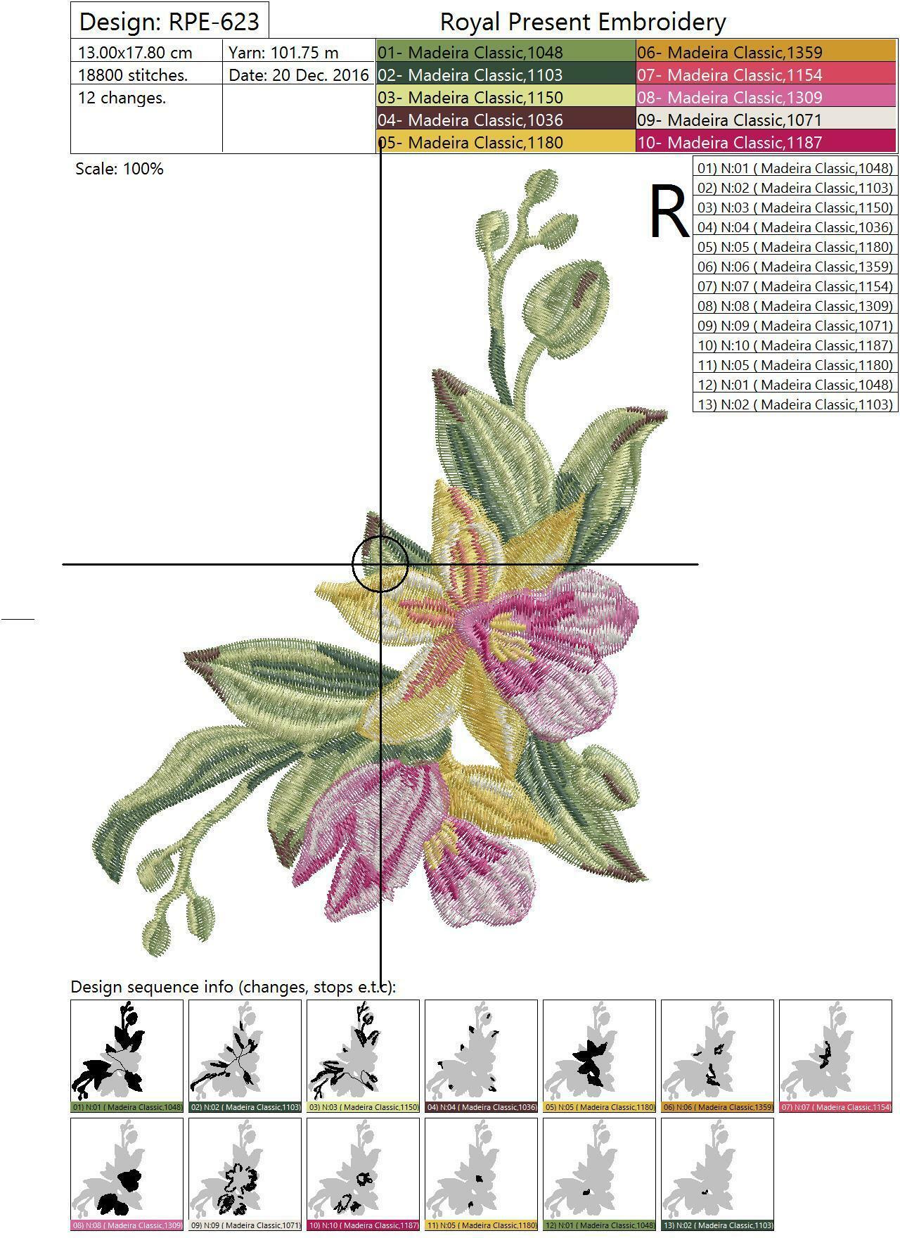 Machine Embroidery Design Tropical orchid corner