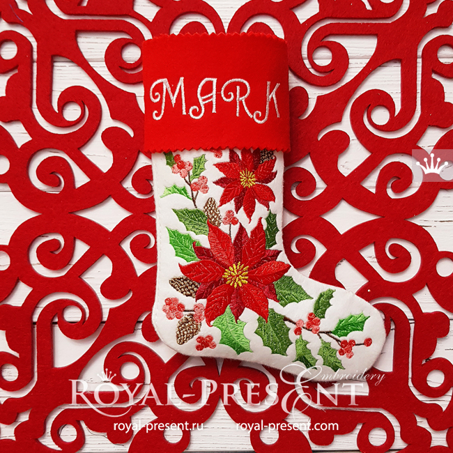 ITH Machine Embroidery Design Christmas Sock with cuffs - 4 sizes RPE-1861