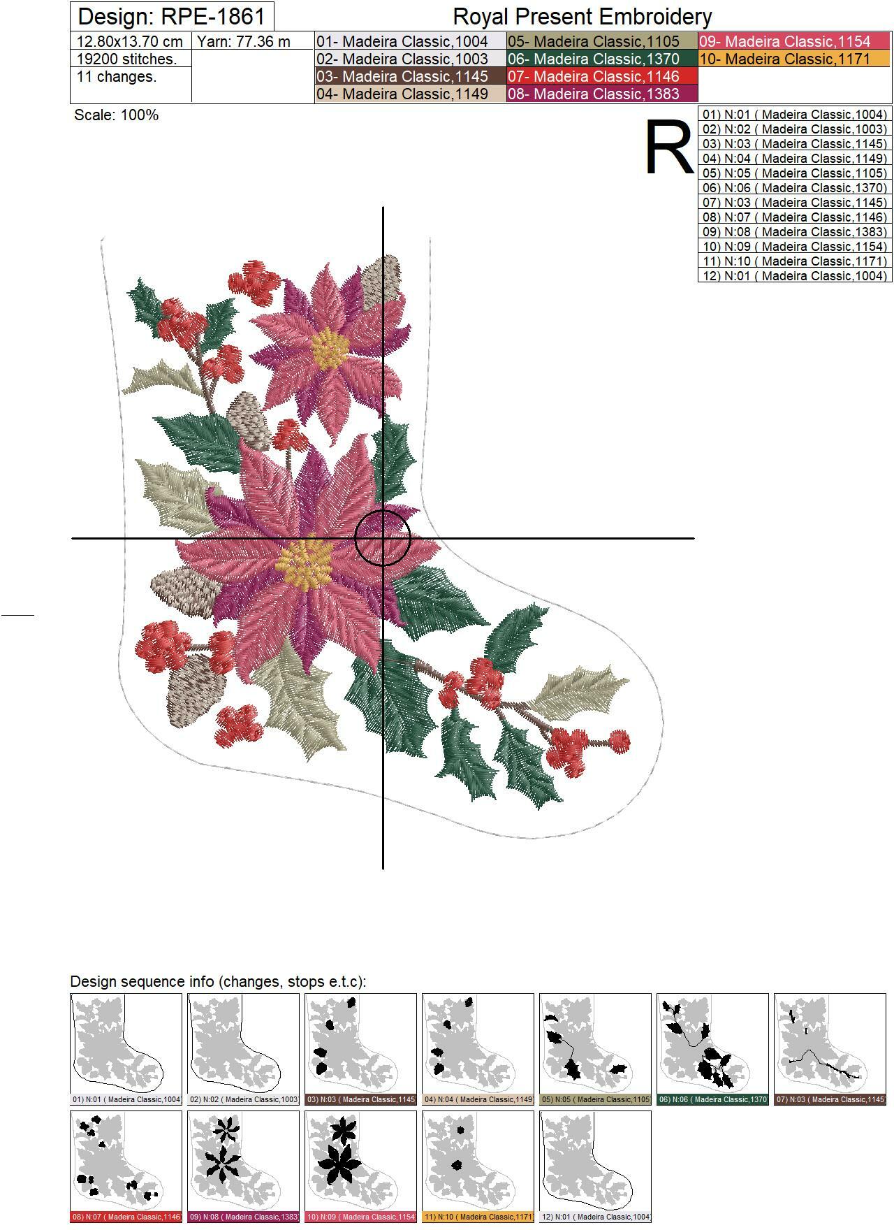 ITH Machine Embroidery Design Christmas Sock with cuffs - 4 sizes