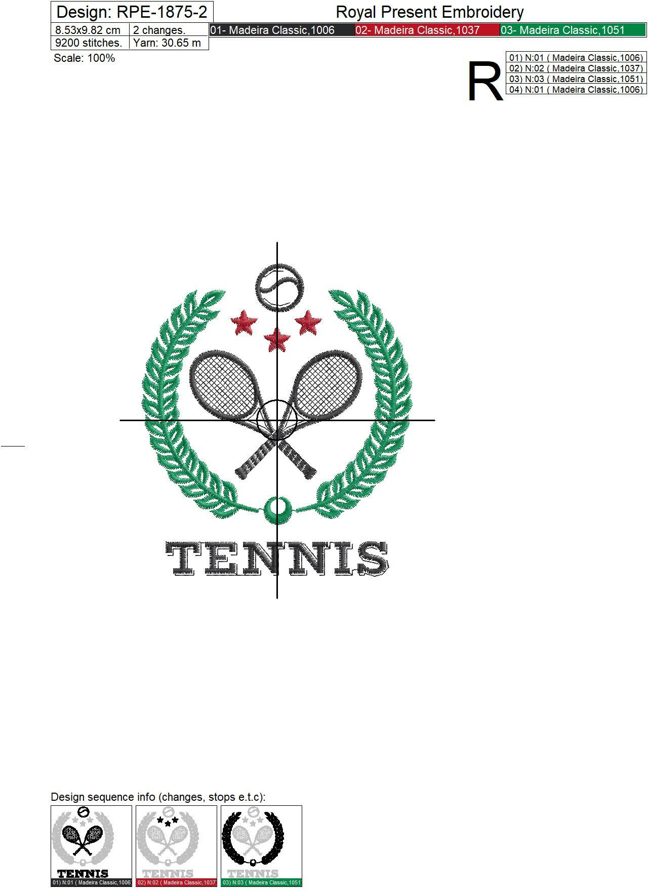 Tennis Logo Machine Embroidery Design - 2 sizes
