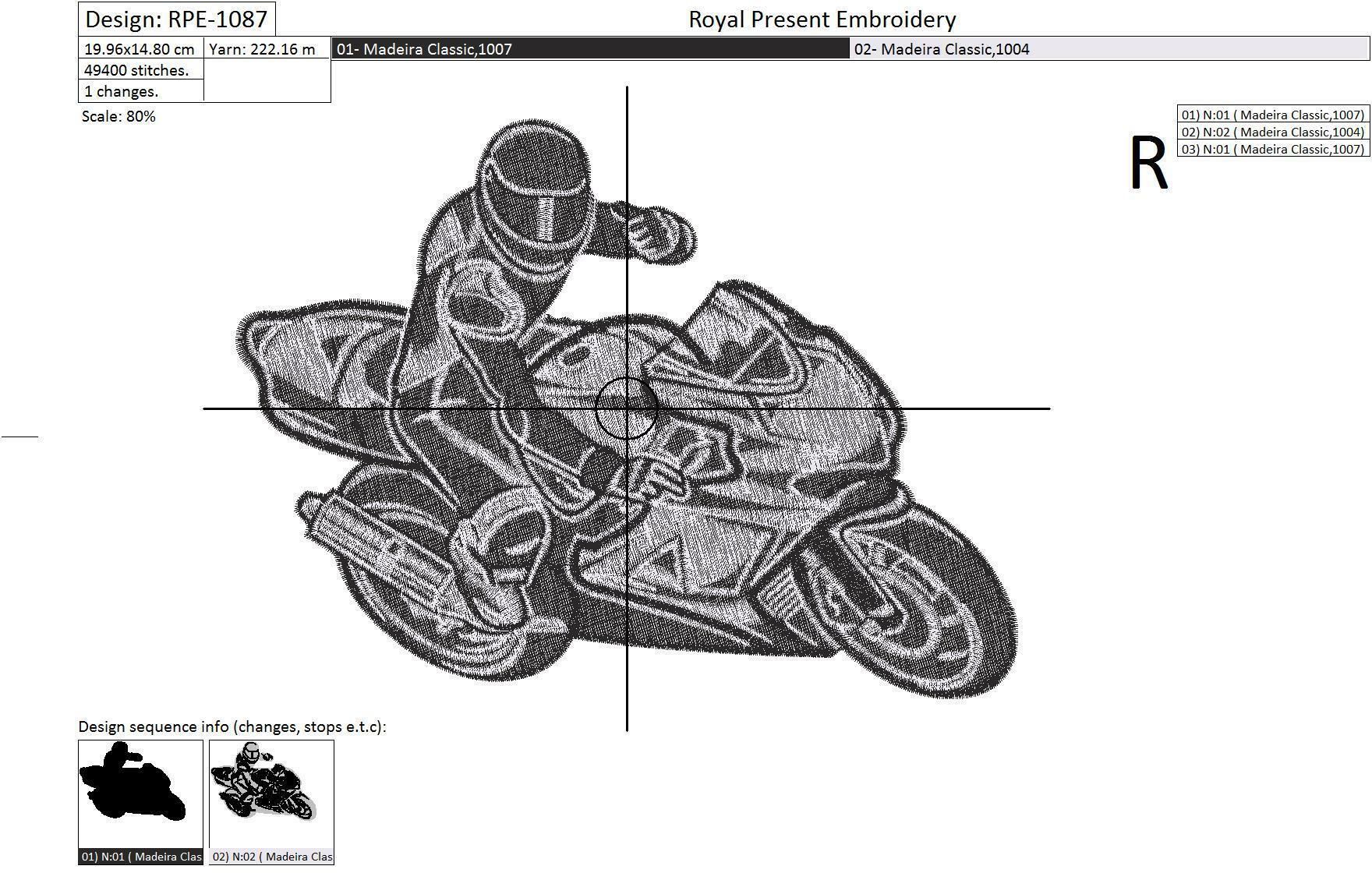 Machine Embroidery Design MOTORCYCLE biker - 2 sizes