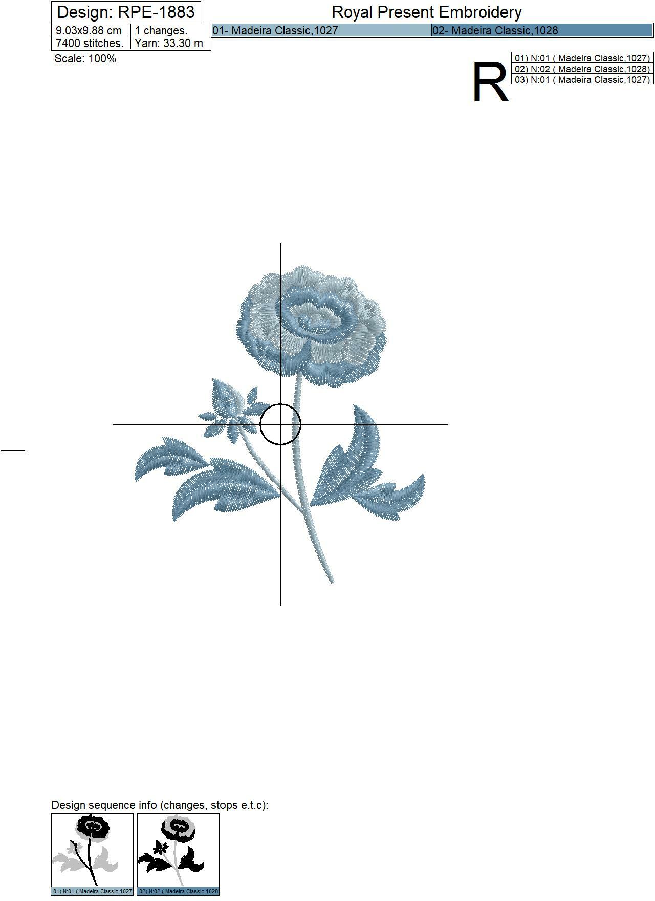 Peony flower Machine Embroidery Design