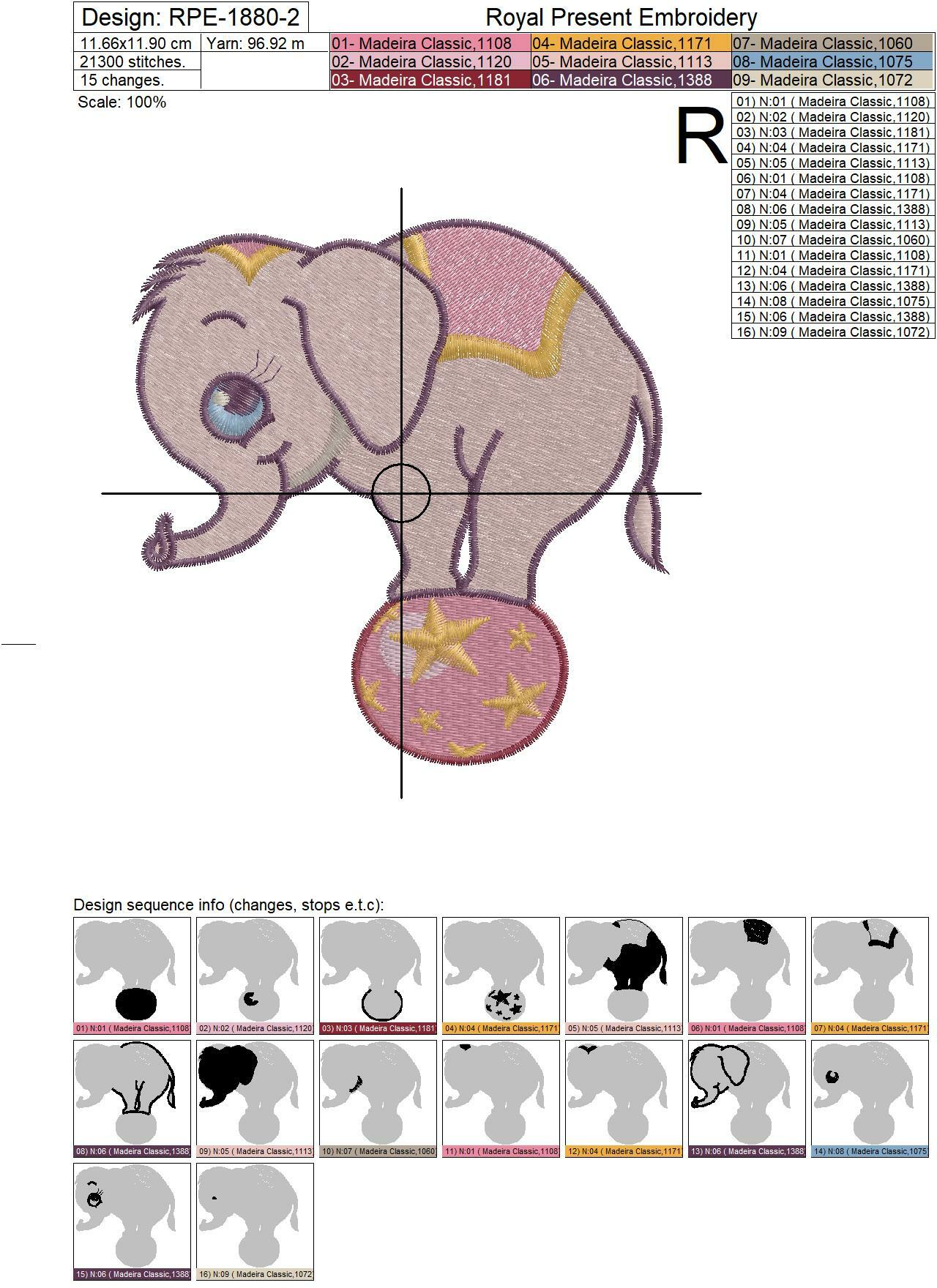 Baby Elephant on the ball Machine Embroidery Design - 2 sizes