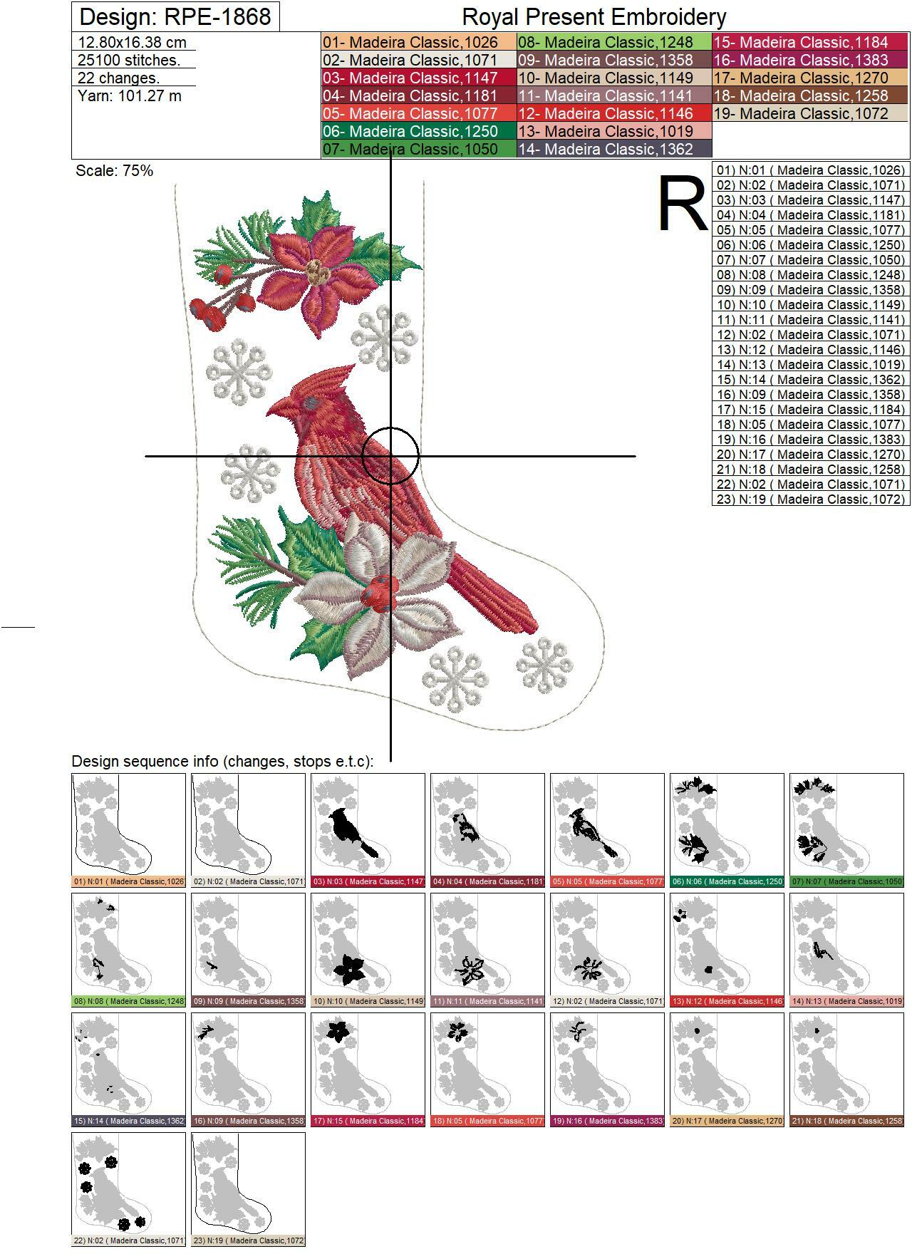 ITH Christmas stocking with Cardinal machine embroidery design - 5 sizes