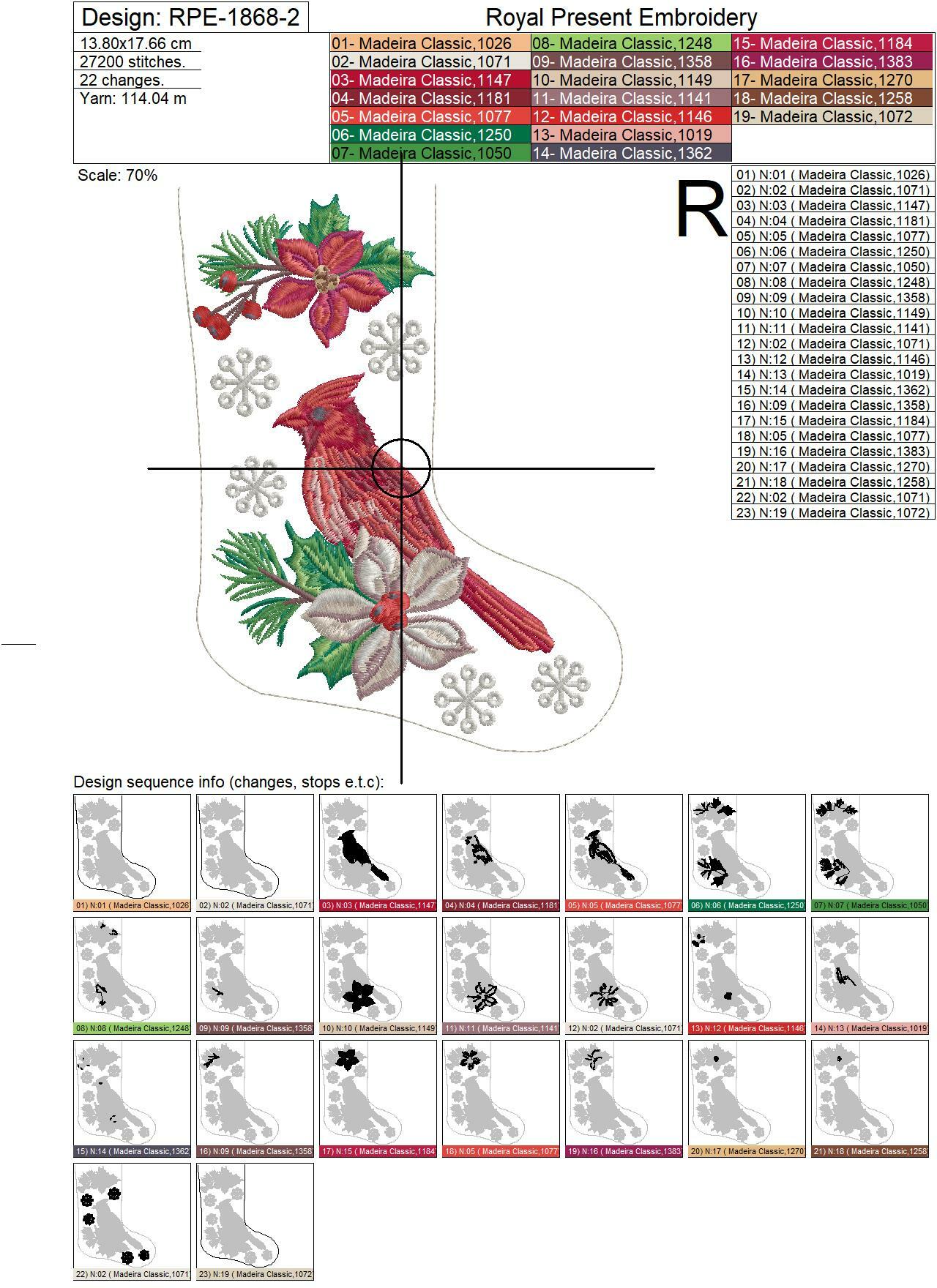 ITH Christmas stocking with Cardinal machine embroidery design - 5 sizes