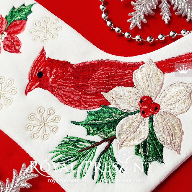 ITH Christmas stocking with Cardinal machine embroidery design ...
