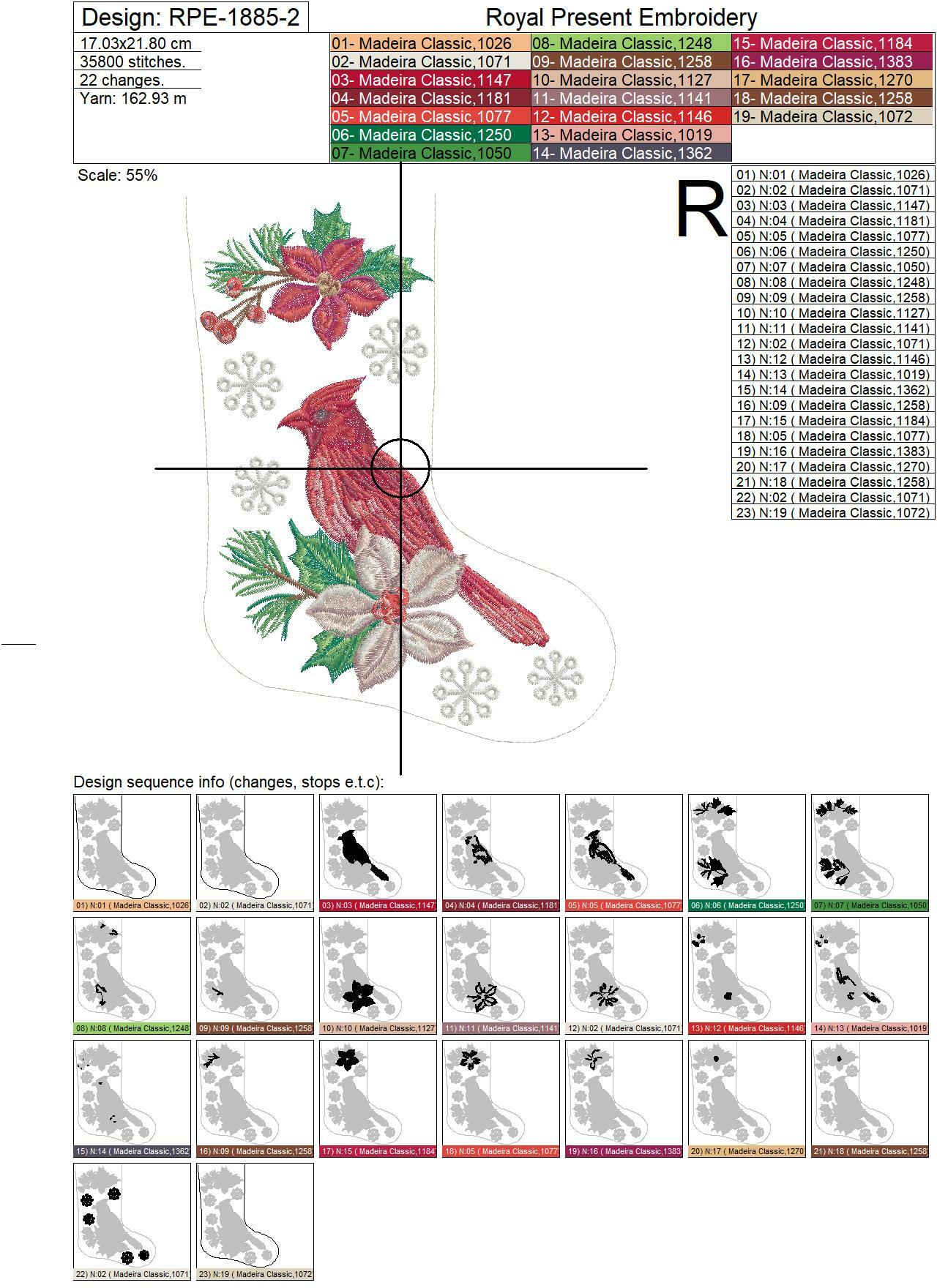 ITH Christmas stocking with Cardinal machine embroidery design - 5 sizes