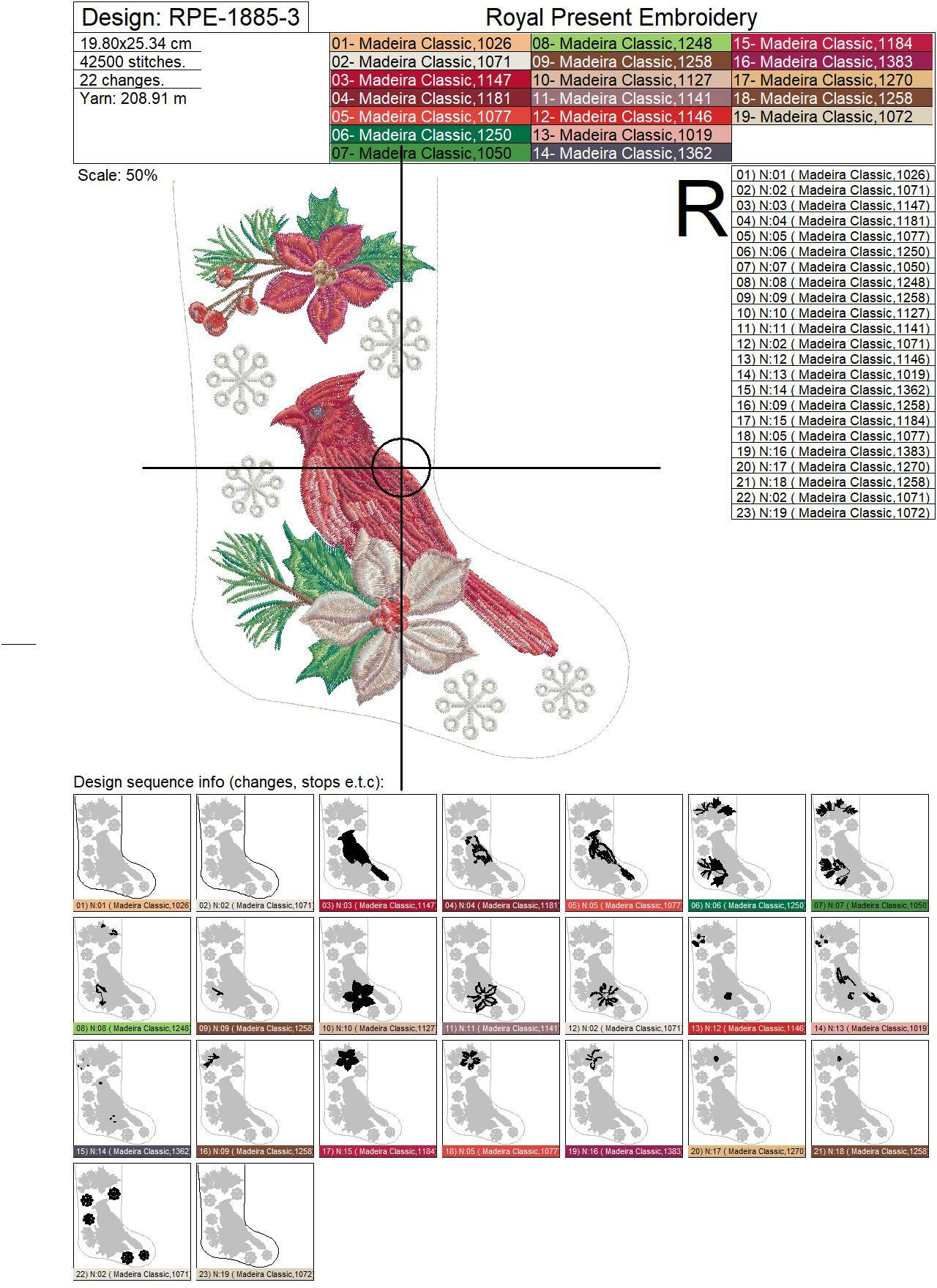 ITH Christmas stocking with Cardinal machine embroidery design - 5 sizes
