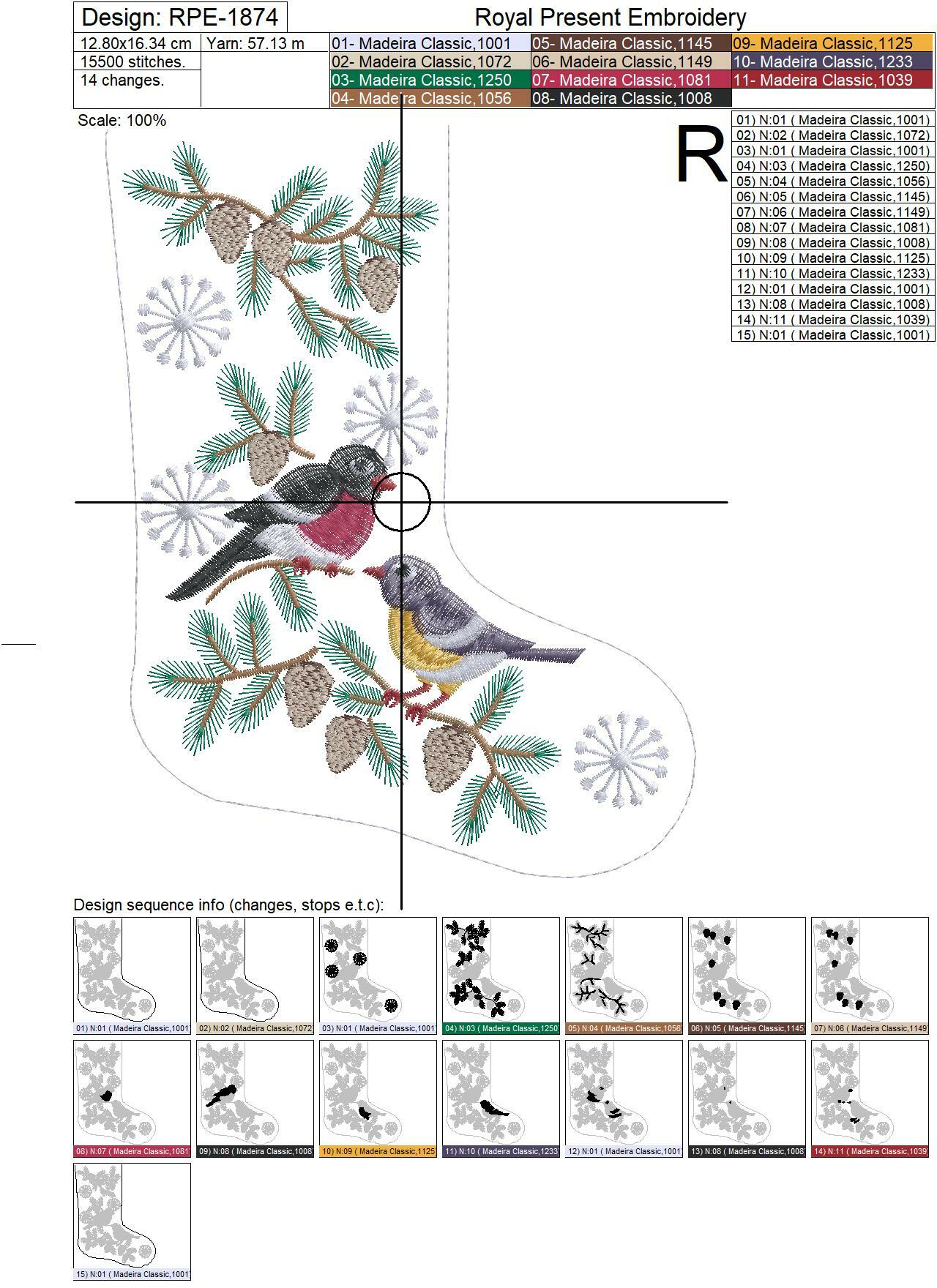ITH Christmas stocking with Bullfinch and Tit for Cutlery embroidery design - 2 sizes