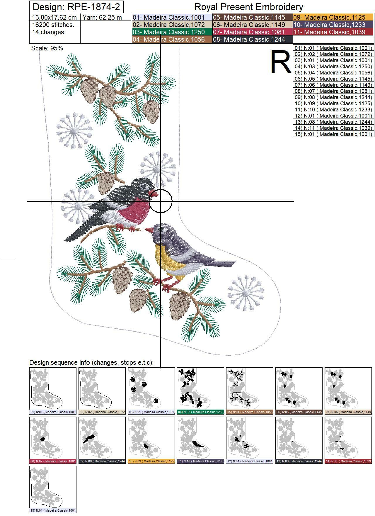 ITH Christmas stocking with Bullfinch and Tit for Cutlery embroidery design - 2 sizes