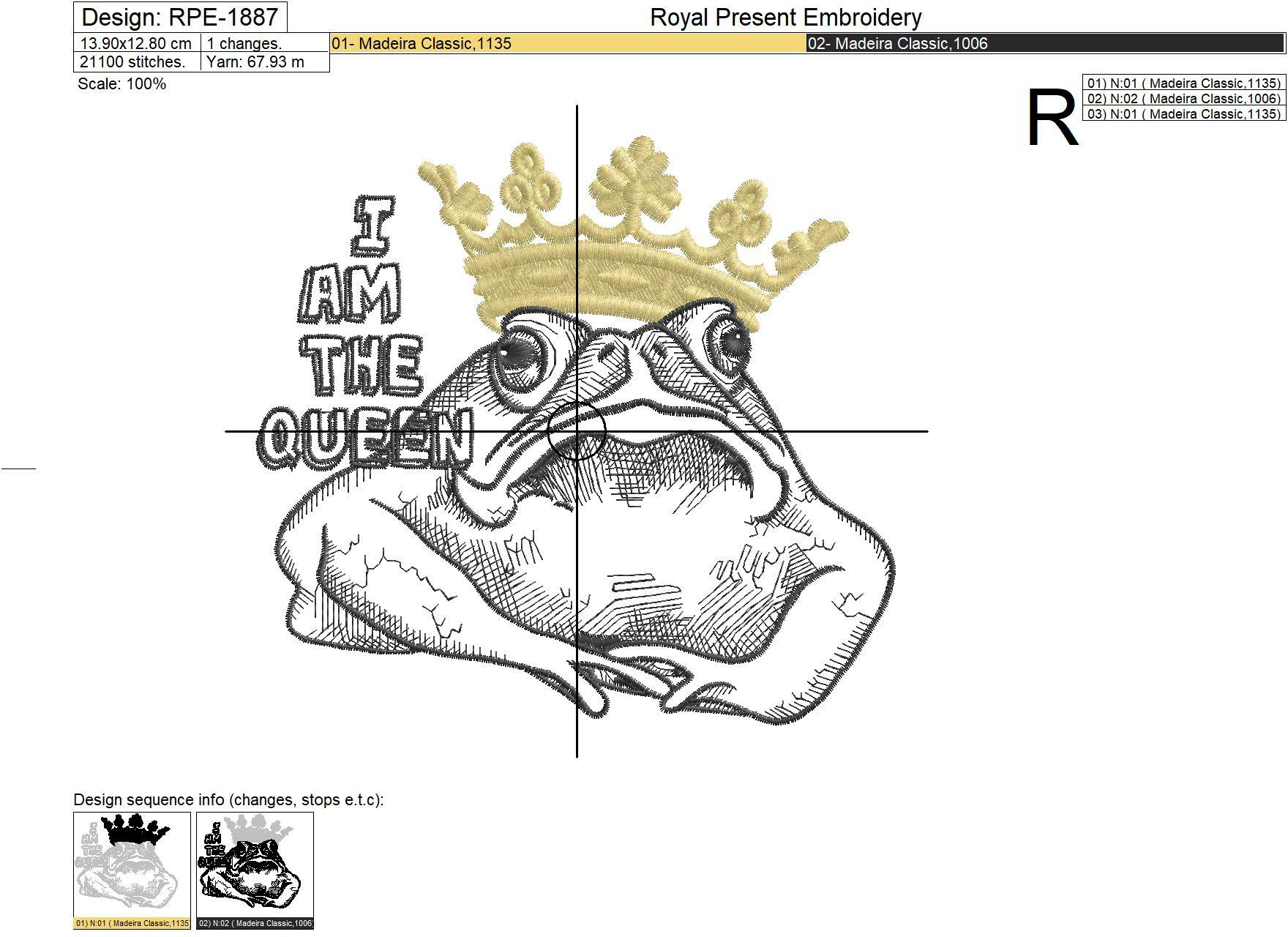 Queen Frog Machine Embroidery Design - 5 sizes