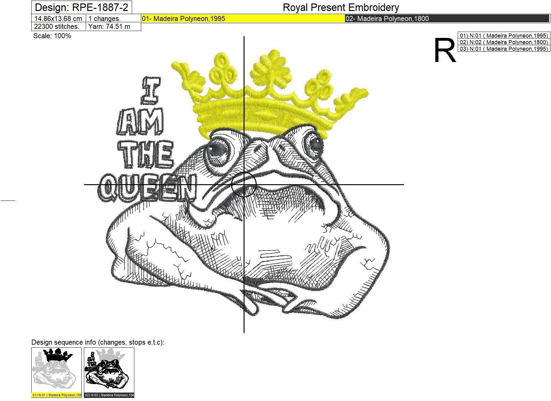 Queen Frog Machine Embroidery Design - 5 sizes
