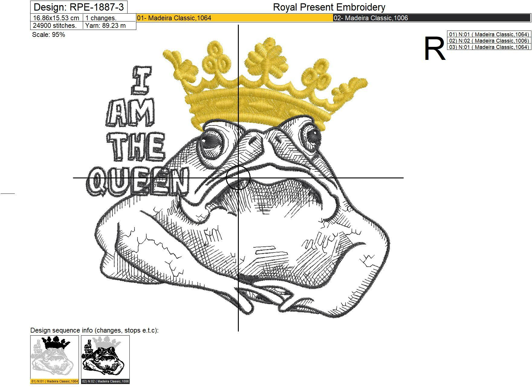 Queen Frog Machine Embroidery Design - 5 sizes