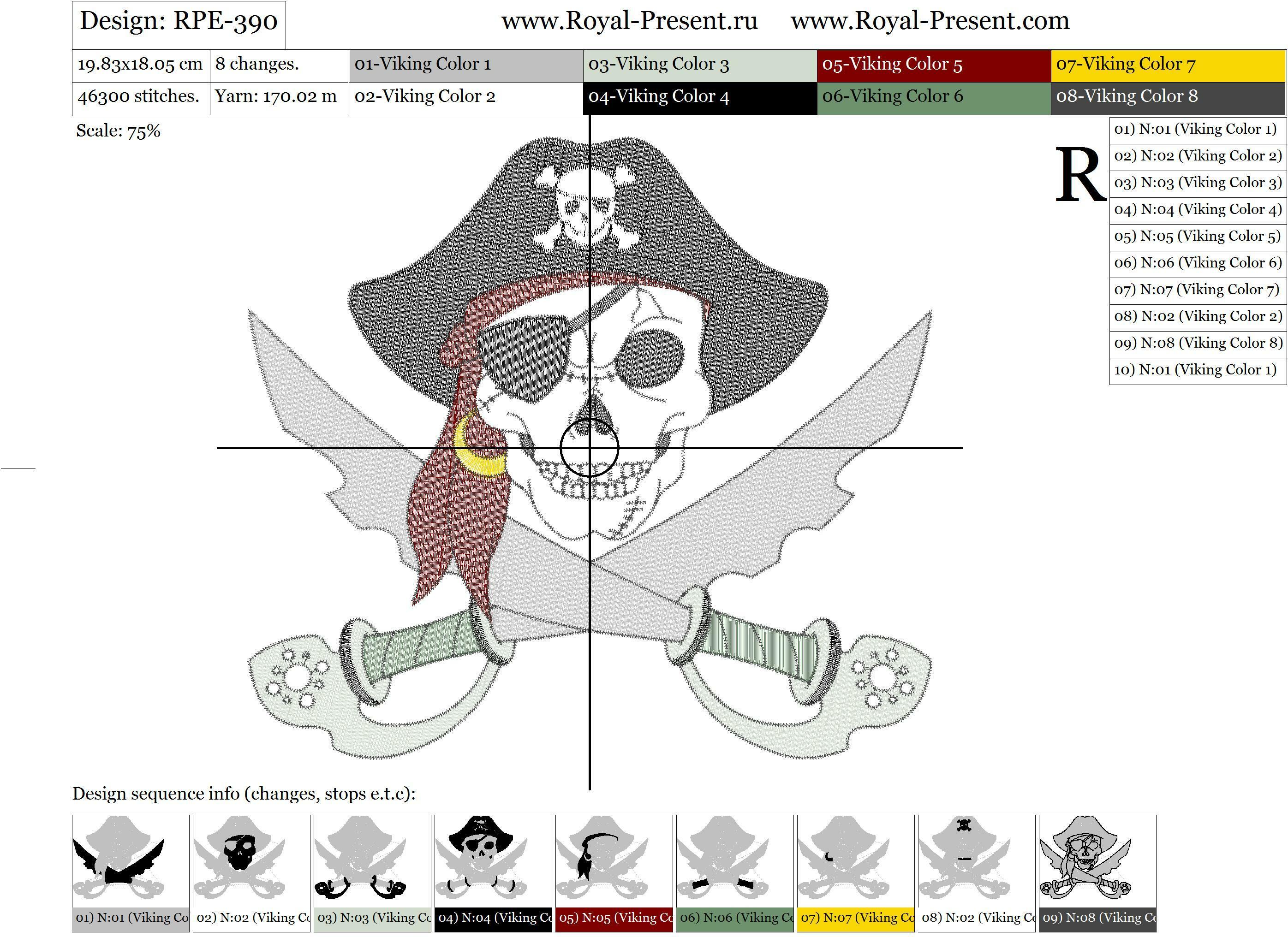 Machine Embroidery Design - Pirate Skull and crossed sables