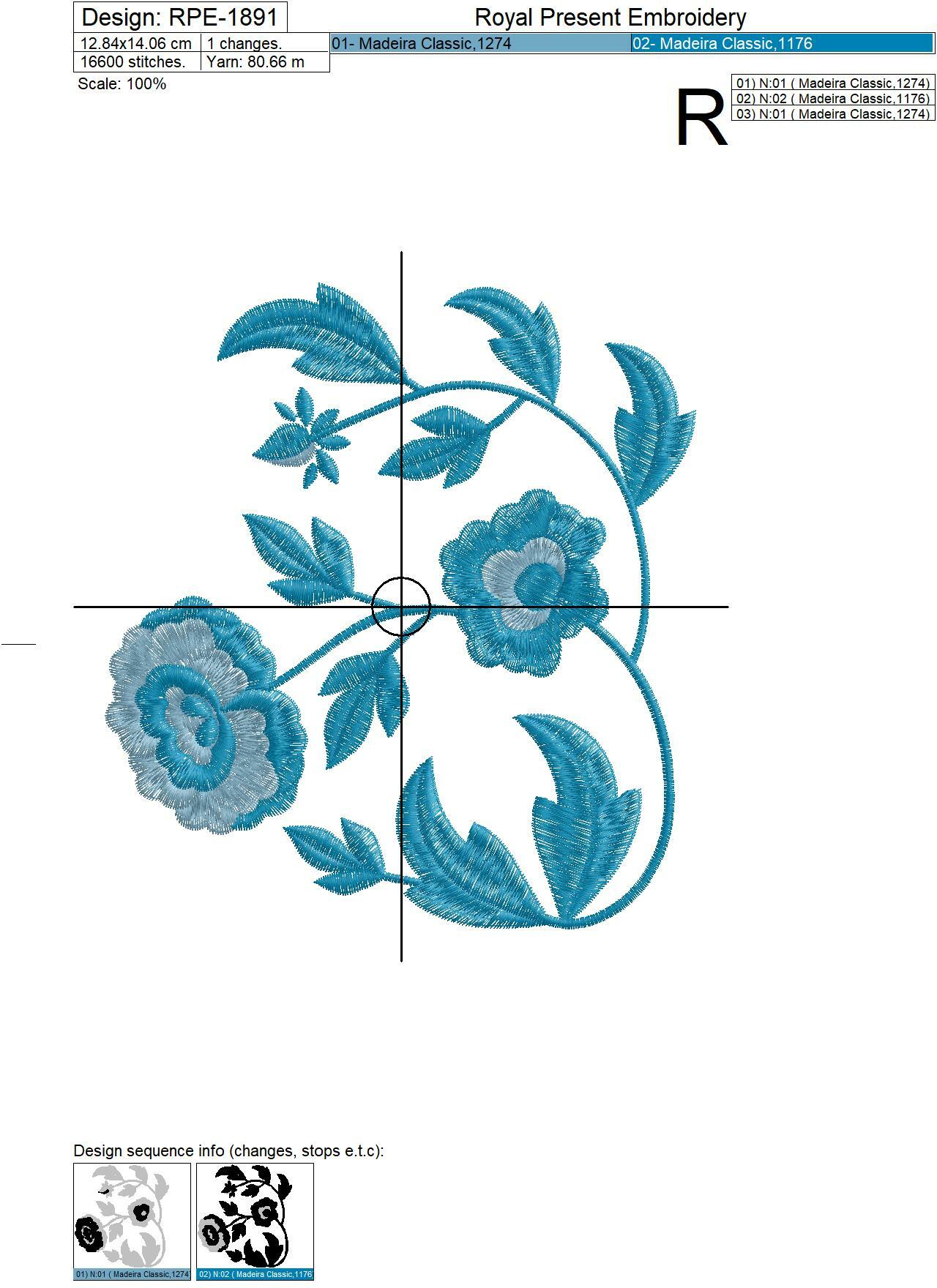 Peony branch Machine Embroidery Design - 2 sizes