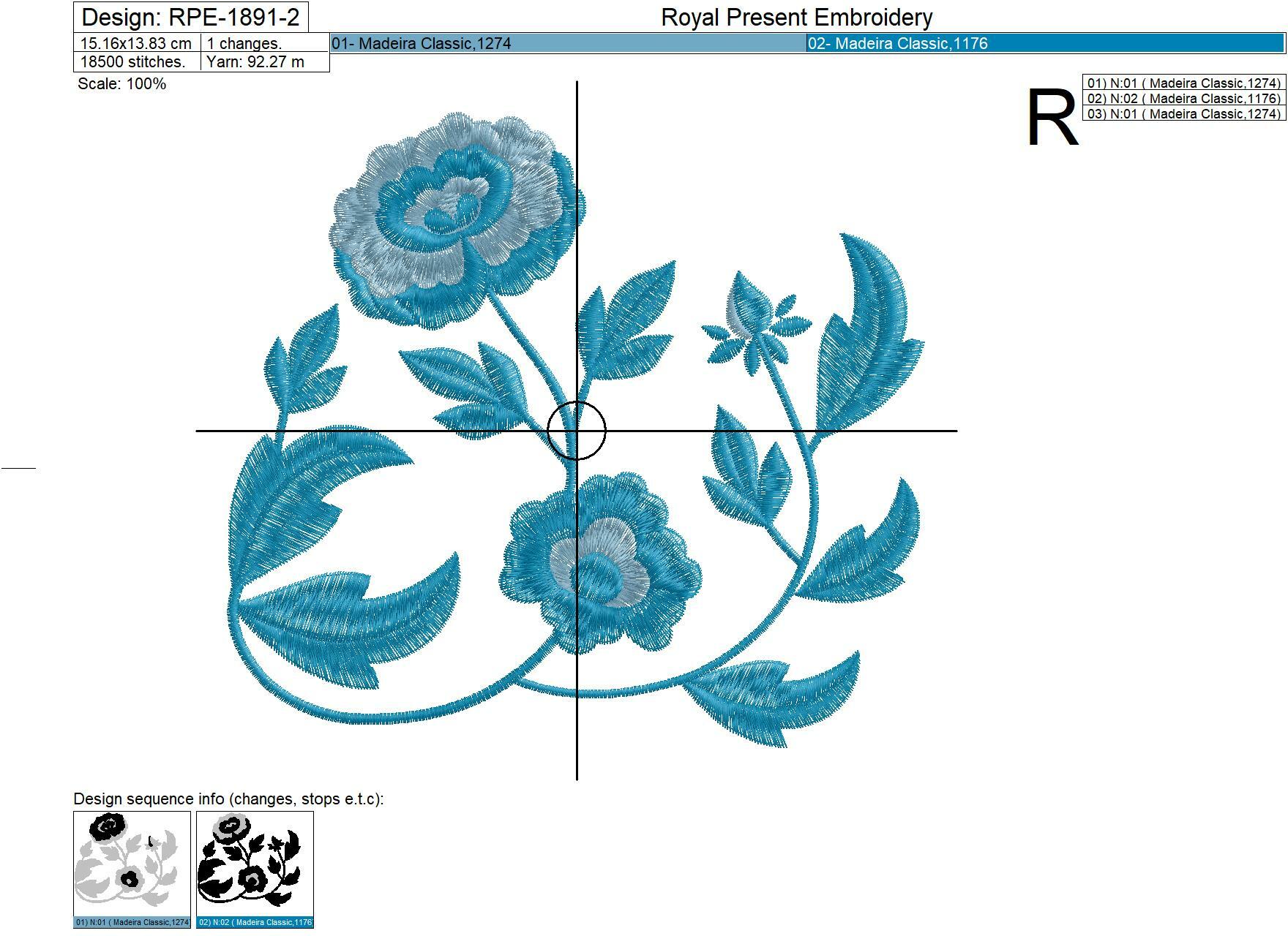Peony branch Machine Embroidery Design - 2 sizes