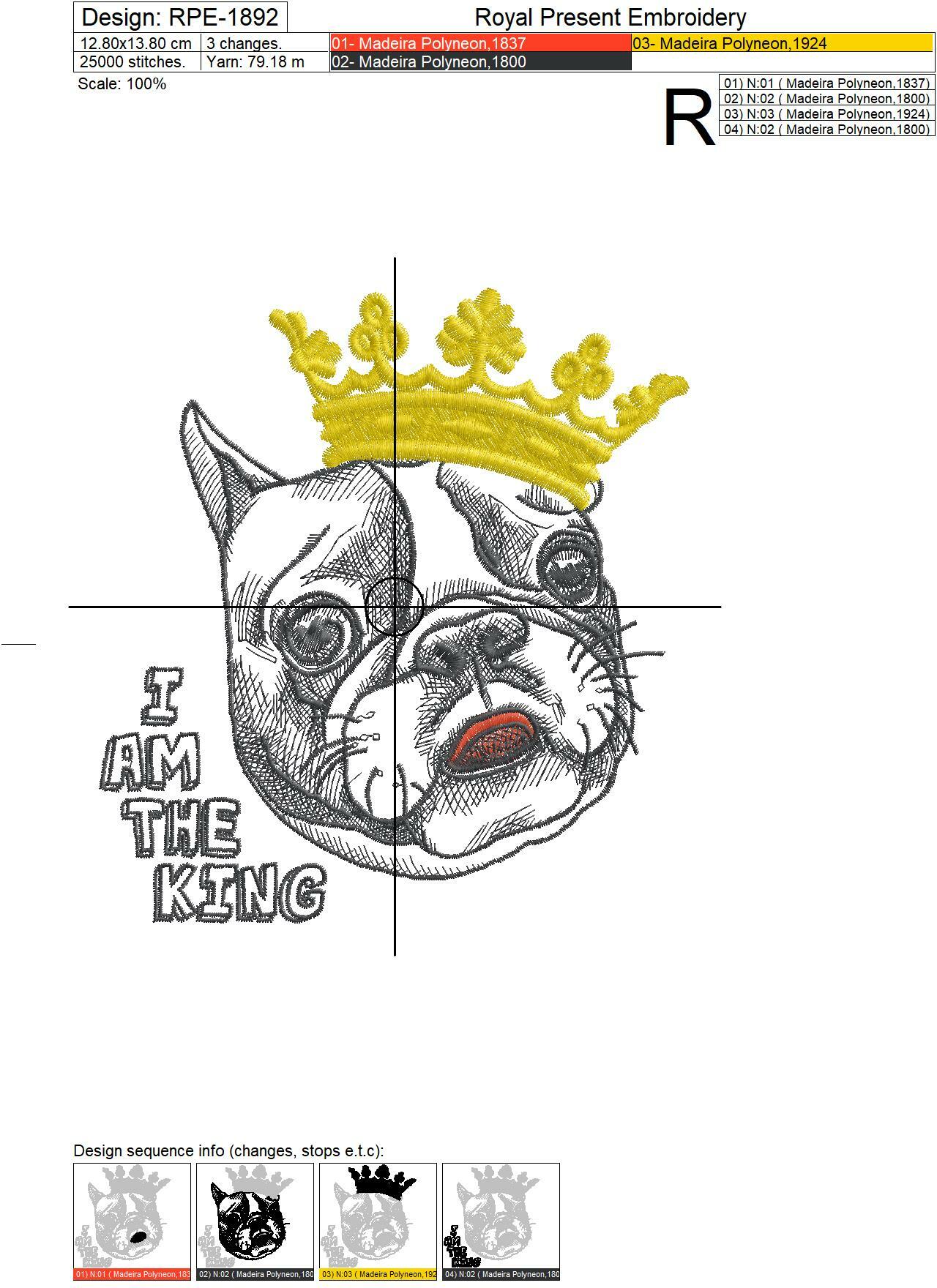 French bulldog King Machine Embroidery Design - 4 sizes