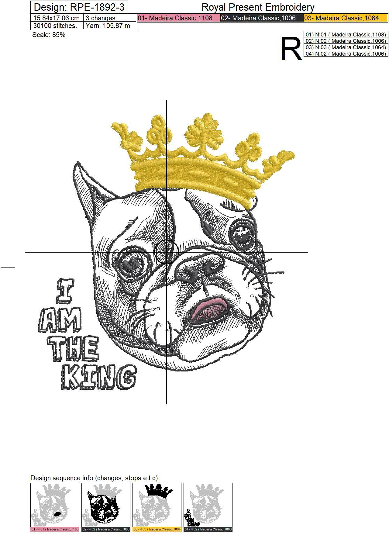 French bulldog King Machine Embroidery Design - 4 sizes