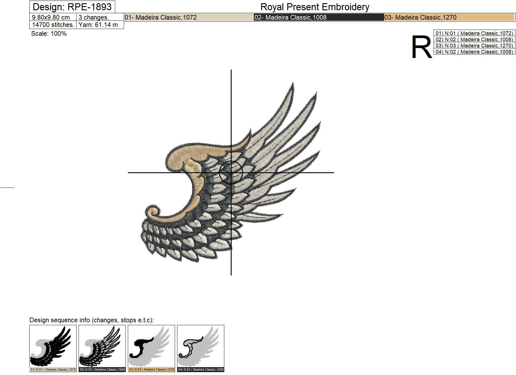Machine Embroidery Design Decorative Wing - 2 sizes