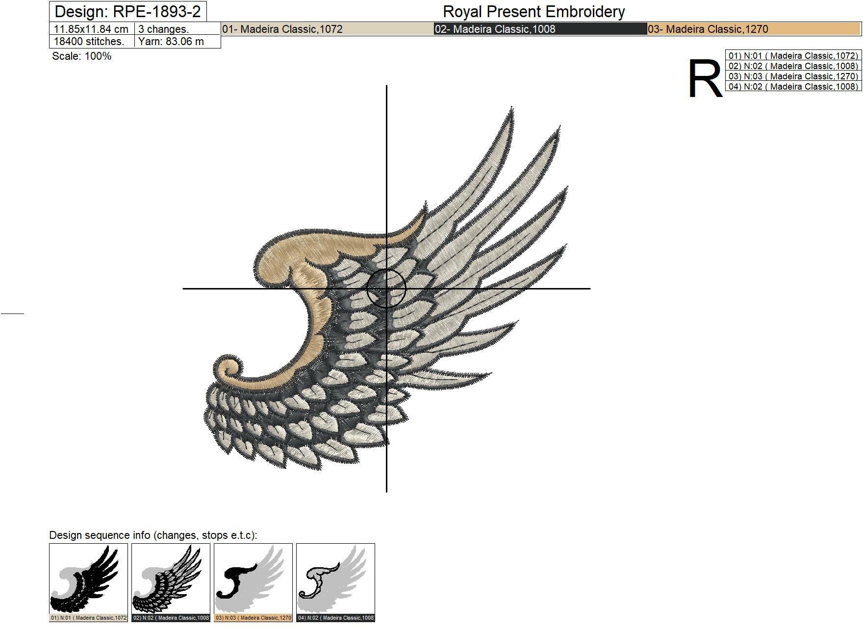 Machine Embroidery Design Decorative Wing - 2 sizes