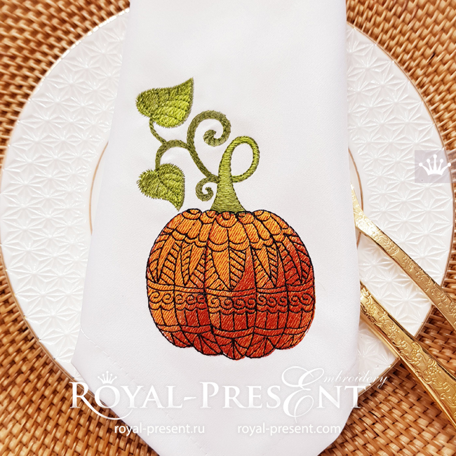 Pumpkin with Pattern Machine Embroidery Design - 2 sizes RPE-1898