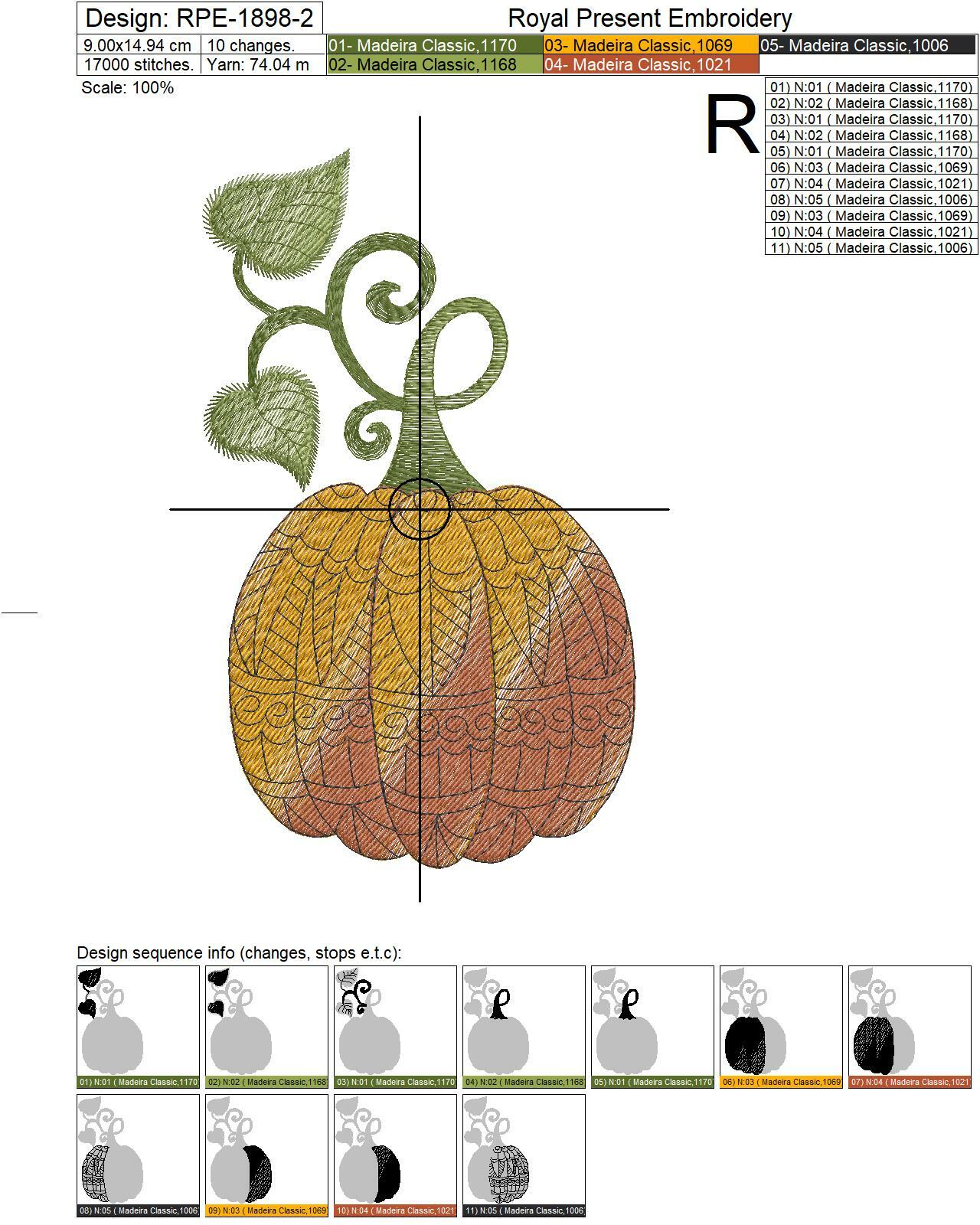 Pumpkin with Pattern Machine Embroidery Design - 2 sizes