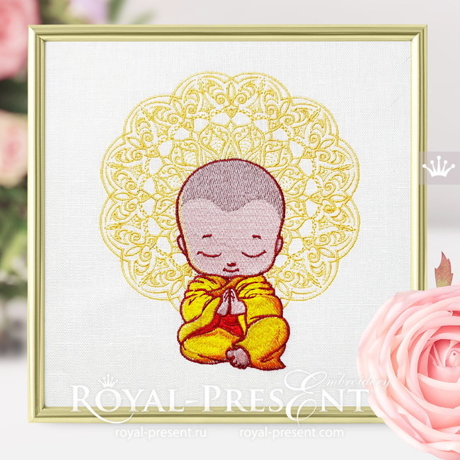 Cute meditating Buddha Machine Embroidery Design - 2 sizes RPE-1896