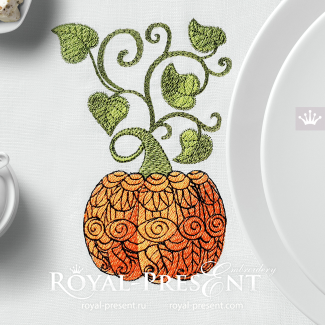 Pumpkin with tracery Machine Embroidery Design - 2 sizes RPE-1899