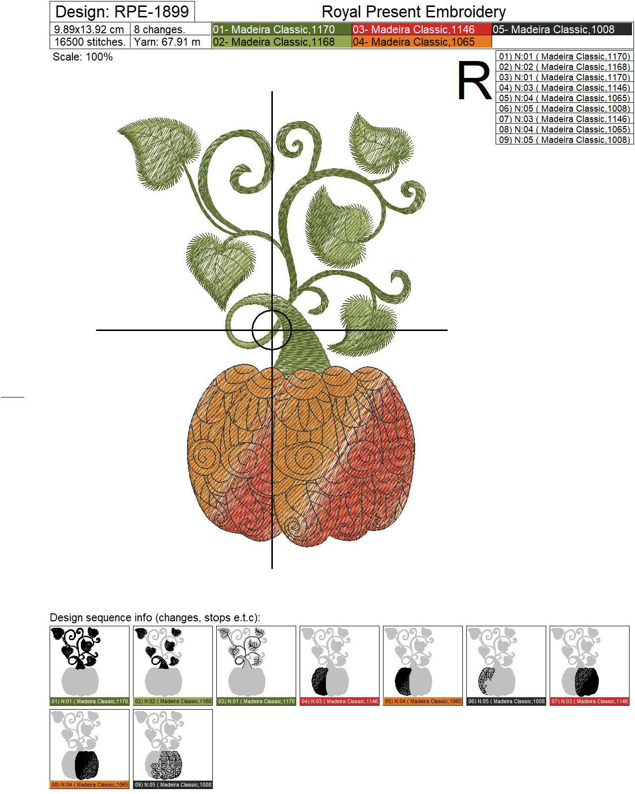 Pumpkin with tracery Machine Embroidery Design - 2 sizes