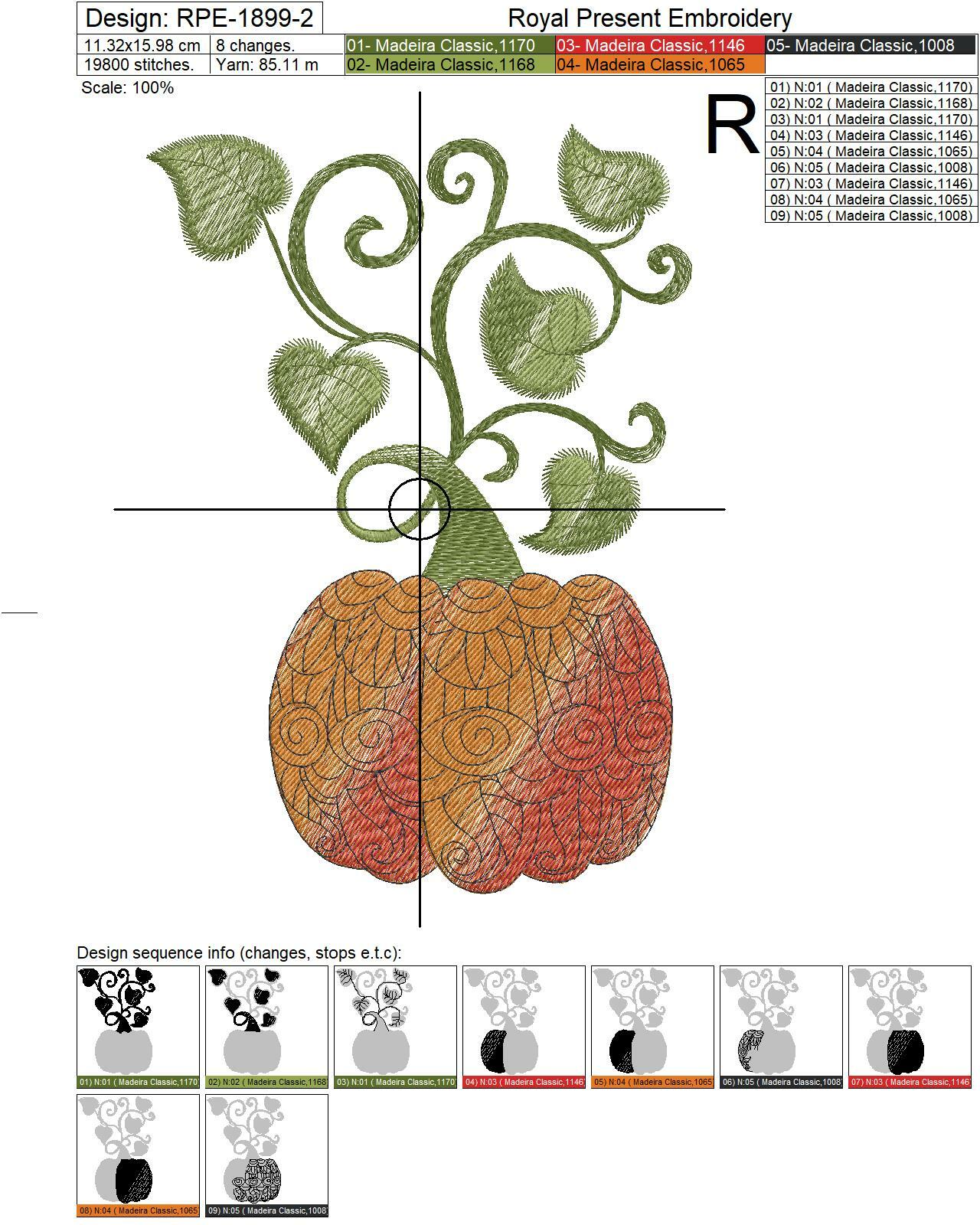 Pumpkin with tracery Machine Embroidery Design - 2 sizes
