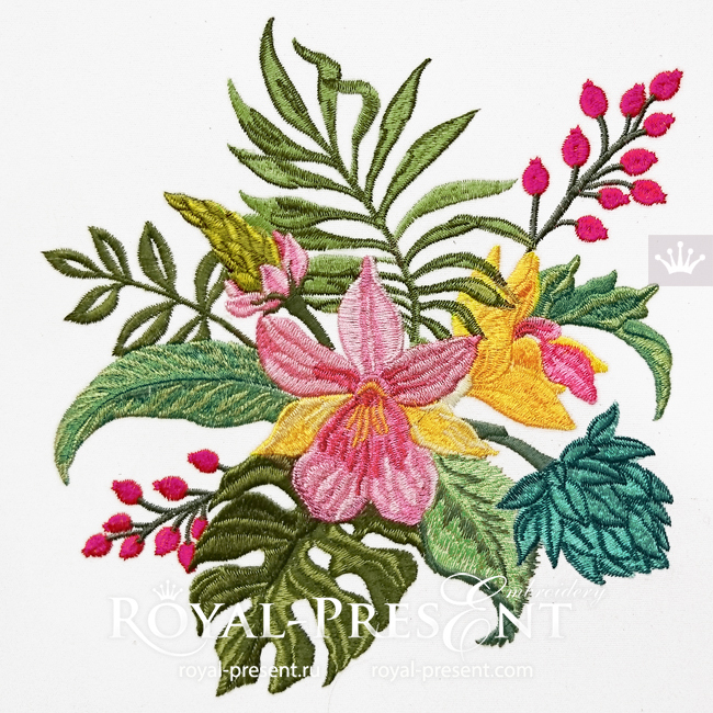 Machine Embroidery Design Tropical bouquet of orchids RPE-838