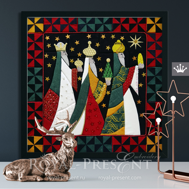Three Wise Men Patchwork Without Needle Wall Art project With machine embroidery RPE-1873