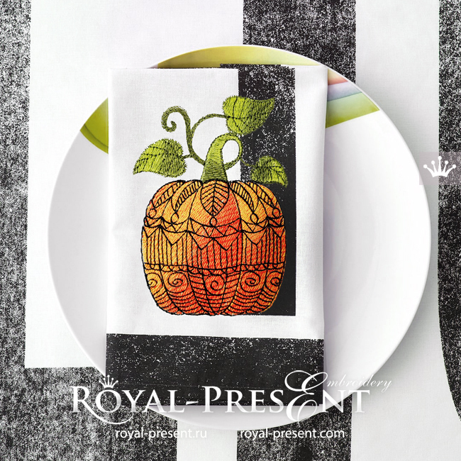 Pumpkin with linear ornament Digital Embroidery Design - 2 sizes RPE-1900